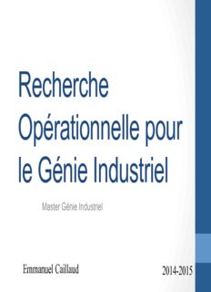 Recherche Opérationnelle pour le Génie Industriel